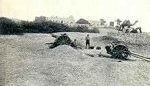 A QF 15 pounder of B Battery, Honourable Artillery Company, at Sheik Othman, Aden. HAC guns at Sheik Othman.jpg