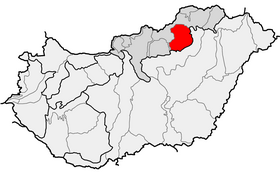 Mapa de localização na Hungria.