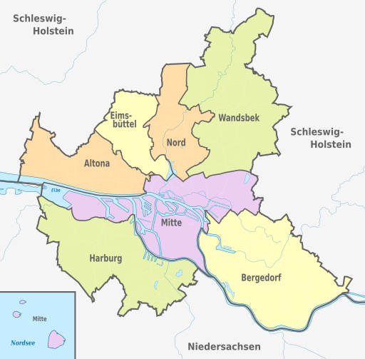 Hamburg, administrative divisions (+districts -boroughs -pop) - de - colored