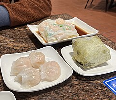 Har gow (bottom left) served at a Chinese restaurant in the Sunset District of SF