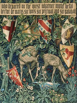 Detail of verdure panel with deer and shields