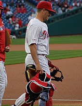 J. T. Realmuto hit the game-winning home run of Game 1 in the 10th inning for the Phillies. J.T. Realmuto (40550573043) (cropped).jpg