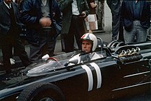 James Garner got considerable experience behind the wheel of a rear-engined Formula car, leading to his real life sponsorship of a Formula racing team James Garner, 1966, Royat, tournage du film Grand Prix.jpg