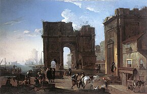 Harbour View with Triumphal Arch, with Jan Miel