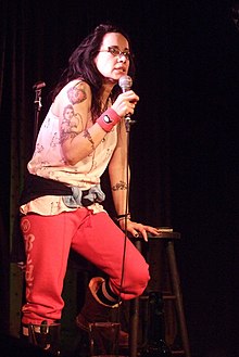 Garofalo performing stand-up comedy in 2008