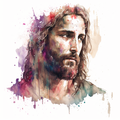 Jésus-Christ à l'aquarelle générée par Midjourney AI (2023)