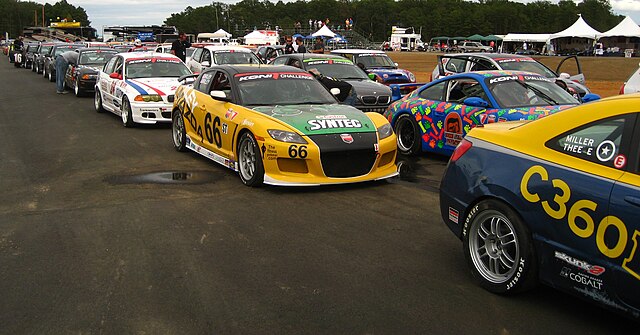 Competitors in the KONI Challenge on a pre-grid at New Jersey Motorsports Park in 2008