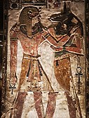 Wall relief of Anubis in (KV17) the tomb of Seti I, 19th Dynasty, Valley of the Kings