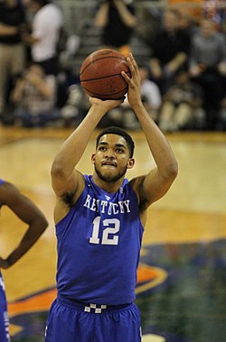 Towns shooting a free throw against the Florida Gators in 2015 Karl-Anthony Towns 2015.jpg