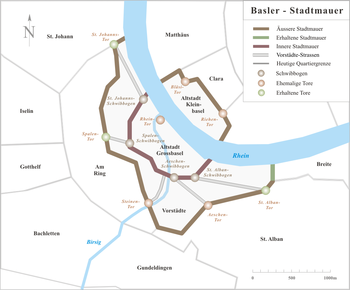 Map of Basel city walls Karte Basler Stadtmauer.png