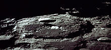 An oblique view of the large lunar crater Keeler at the terminator (from Apollo 13) Keeler crater AS13-60-8635.jpg