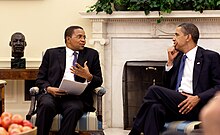 Kikwete was the first African Head of State to meet President Obama in 2009 Kikwete and Obama.jpg