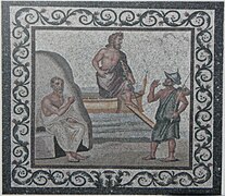 Mosaïque du IIe – IIIe siècle, de l'île de Kos, Grèce, encadrée par deux branches de rinceaux, dont la forme est parmi les plus classiques dans l'art romain.