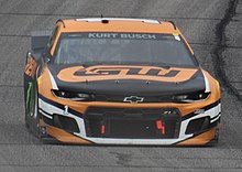Busch's race-winning car during the 2021 Quaker State 400 Kurt busch (51307023887) (cropped).jpg