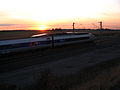 English: A TGV at the railway junction known as Crisenoy's, in Seine-et-Marne, France, on the LGV Sud-Est. Français : Un TGV à la bifurcation ferroviaire connue sous le nom de bifurcation de Crisenoy, en Seine-et-Marne, France, sur la LGV Sud-Est.