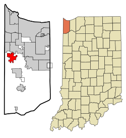 St. John's location in Lake County (left)and the state of انڈیانا (right).