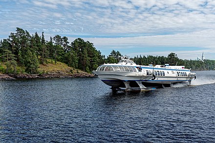 Hydrofoil high-speed boat Meteor on a Lake Ladoga, Russia.