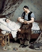 Le Nouveau-né (1881}, Paris, Petit Palais. Gill se représente avec son fils Jacques qui mourra peu après[3].