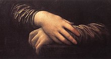 Peinture représentant des bras féminins croisés.