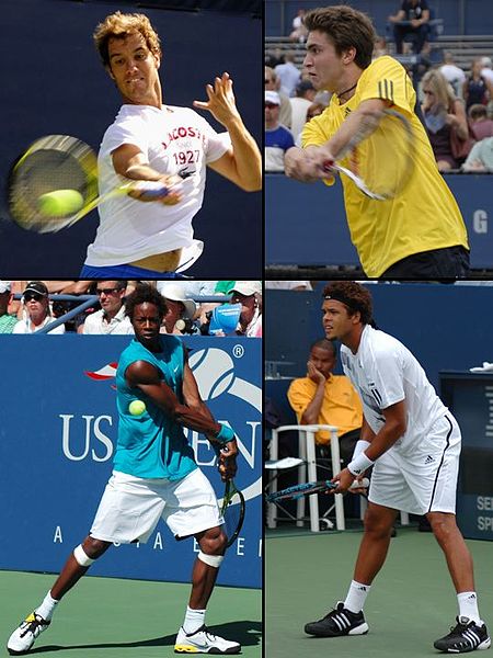 The New Musketeers (from top to bottom and left to right : Gasquet, Simon, Monfils and Tsonga) during the period 2008–2009.