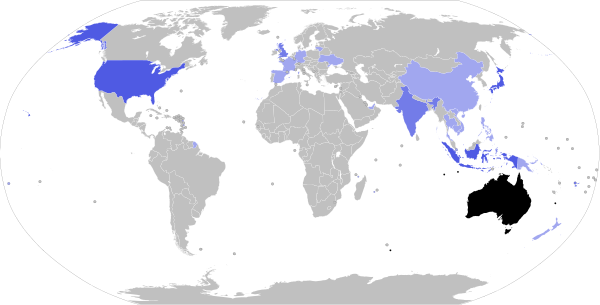 World map highlighting countries visited by Anthony Albanese during his premiership, as of April 2024.
.mw-parser-output .legend{page-break-inside:avoid;break-inside:avoid-column}.mw-parser-output .legend-color{display:inline-block;min-width:1.25em;height:1.25em;line-height:1.25;margin:1px 0;text-align:center;border:1px solid black;background-color:transparent;color:black}.mw-parser-output .legend-text{}
One visit
Two visits
Three visits
Australia List of international prime ministerial trips made by Anthony Albanese.svg