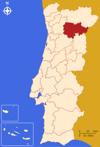 Douro bölgesini gösteren Portekiz haritası