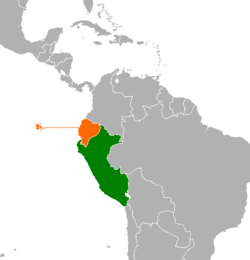 Map indicating locations of Peru and Ecuador