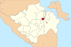 Lokasi Kota Palembang كوتا ڤاليمبڠ di pulau Sumatra.