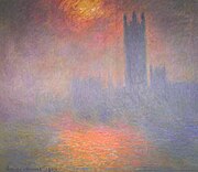 Lontoo, parlamenttitalo, Sunlight Opening in Fog, kirjoittanut Claude Monet.jpg