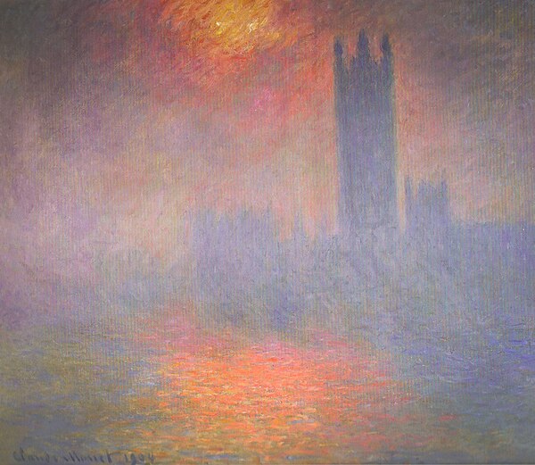 (London, Houses of Parliament. The Sun Shining through the Fog by Claude Monet, 1904)Parliament (from old French, parler, "to talk") is the UK's highest law-making body. Though not codified, the UK's constitution is written in hundreds of Acts of Parliament, court cases, and in documented conventions. Its essential principles are Parliamentary sovereignty, the rule of law, democracy and internationalism.[9]