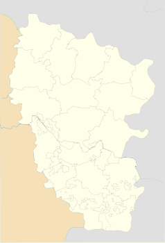 Mapa konturowa obwodu ługańskiego, blisko centrum po prawej na dole znajduje się punkt z opisem „Ługańsk”