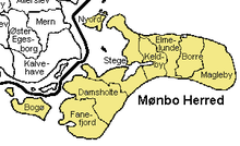 Historical Herred administrative districts of Møn equivalent to English Hundreds