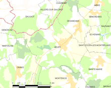 carte représentant la commune et ses communes limitrophes