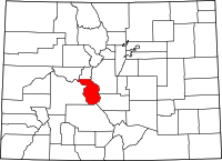 Map of Kolorado highlighting Chaffee County