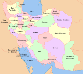 Map of Iran with 31 provinces