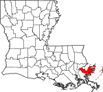 State map highlighting St. Bernard Parish