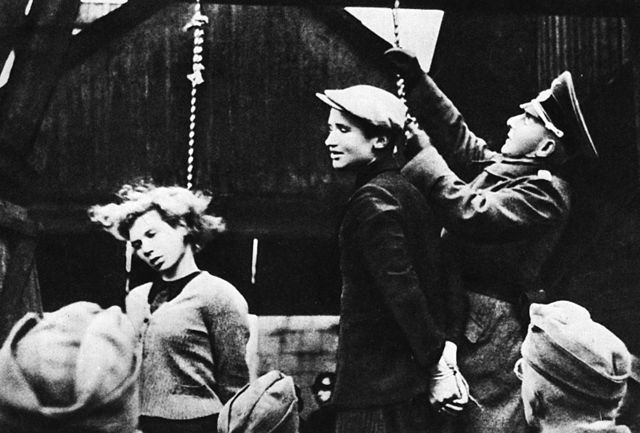 Members of the Soviet resistance in Belarus hanged by the German army on 26 October 1941