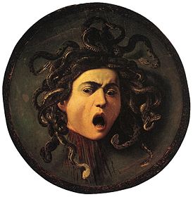 «Медуза», Караваджо, 1598—1599, Уффици. Изображение отрезанной головы Горгоны