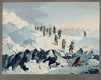 Saussure no Mont Blanc (1787) por Marquardt Wocher 1790