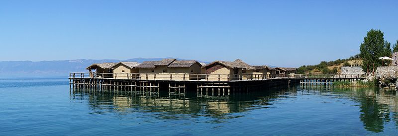 Reconstruction of Bronze Age stilt houses on Lake Ohrid, near Peštani, North Macedonia
