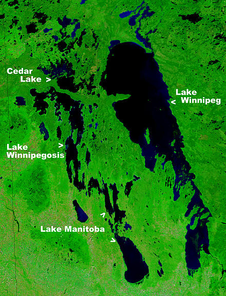 NASA false-colour image of Lake Winnipeg