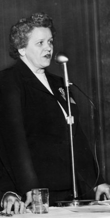 Woman at microphone