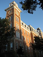 Old Main, part of the Campus Historic District at the University of Arkansas in Fayetteville OldMainUofA.jpg