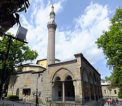 Orhan Gazi Mosque in Bursa (1339): exterior and front portico