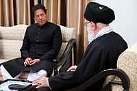 Ex-Prime Minister of Pakistan Imran Khan in a Sherwani (left) with Supreme Leader of Iran Ali Khamenei (right), 2019