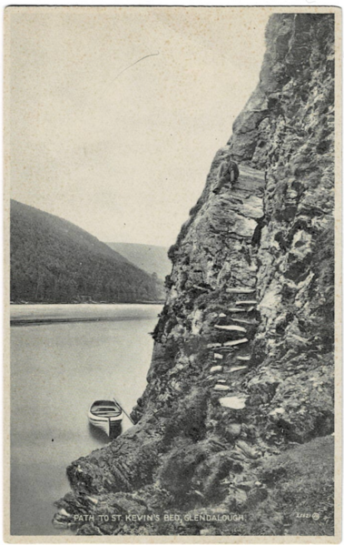 File:Path to St. Kevin's bed, Glendalough, Ireland, postcard by Valentines, bromotype series, made in 1920s - front.png