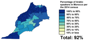 Percentage of Arabic speakers in Morocco by subdivision Percentage of Arabic speakers in Morocco.png