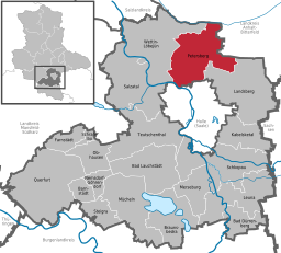 Läget för kommunen Petersberg i Saalekreis