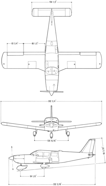 File:Piper PA-32-260 Cherokee Six 3-view line drawing.png