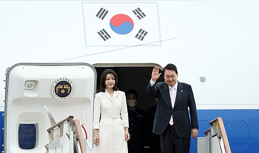 President Yoon Suk Yeol and first Lady Kim Keon Hee depart to Madrid, Spain for Nato Summit at Seoul Air Base (2)